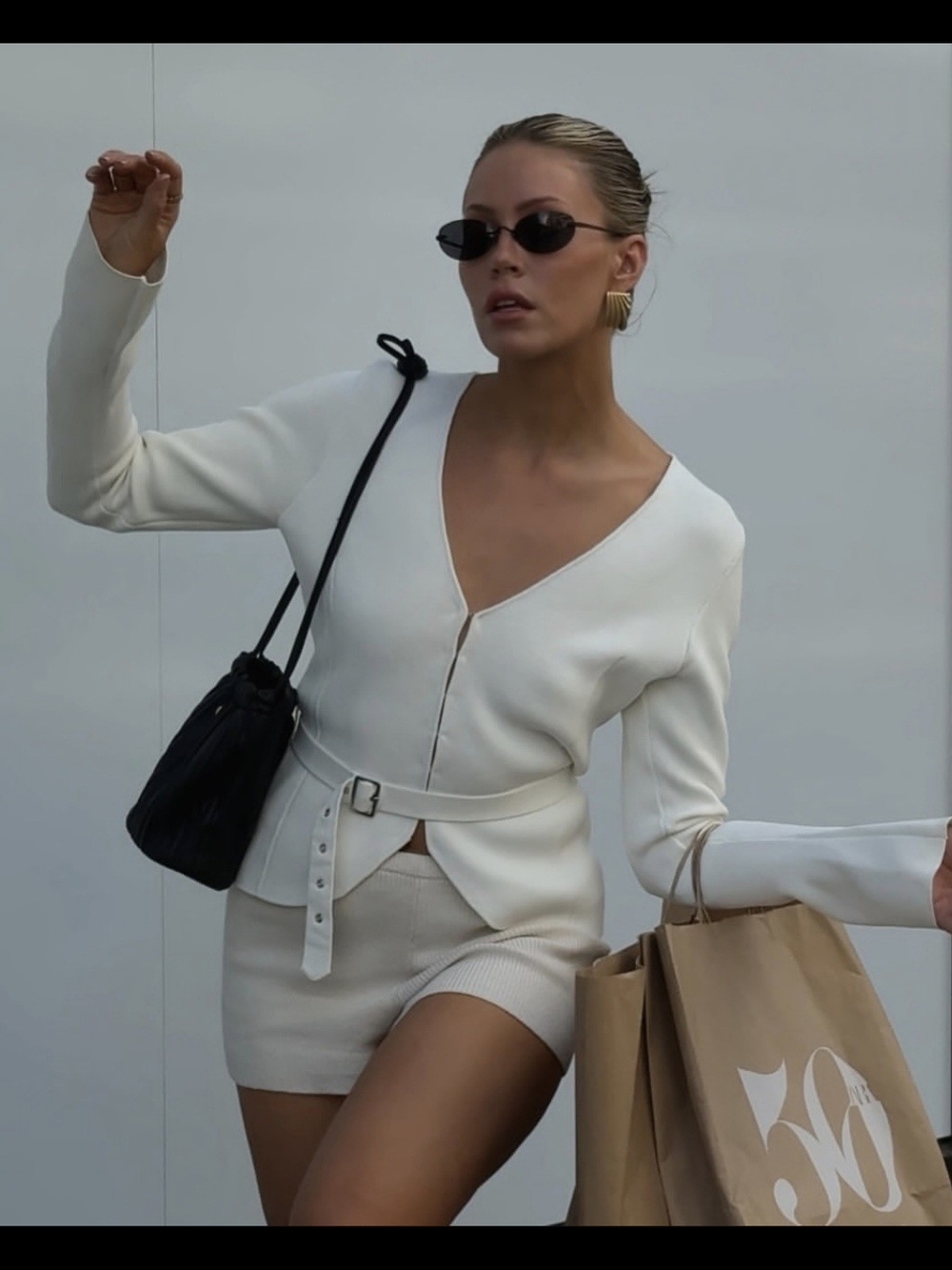 Belted Plain Knit Jacket